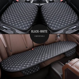 YUNZLAN Universal Leather Car Seat Cover/Protector, Front/Rear car Cushion Car Seat Pad/mat with Non-Slip Bottom-1pcs (Rear-Black&White)