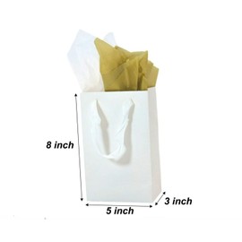 JUNESHE Gift Bags with Handles &Tissue Paper,4 Pack Small White Gift Bags,5"×3"×8" Gift Wrap for Wedding, Birthday, Shopping, Thanksgiving, Christmas