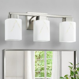 Mieloxiy 3-Light Square Bathroom Light Fixture, Brushed Nickel Modern Vanity Light with White Marble Glass Shade, for Bathroom Mirror, Living Room, Bedroom, Hallway, E26 Base