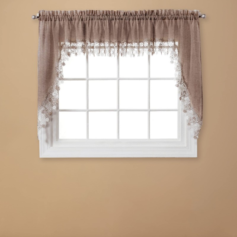Renaissance Home Fashion Lillian Swag Pair with Macrame Band, 56-Inchx38-Inch,