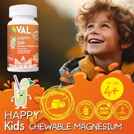 VAL Magnesio para niños | Magnesio de alta absorción para calma, relajación y concentración | Glicinato, citrato y taurato de magnesio | Con vitaminas