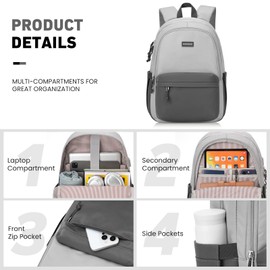 KROSIAS School Backpack for Teens Girls, Cute Student Bookbag Large 15.6 Inch Laptop Bag Aesthetic College Backpacks for Women High School Travel (Dark Grey & Light Grey)