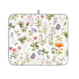 Floral Dish Drying Mat for Kitchen Counter,Plant Flower Botanical Drying Mats Super Absorbent Microfiber Dishs Pad Coffee Bar Mat Extra Large 18 X 16 Inch