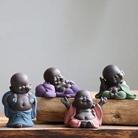 Kingzhuo A Collection of Cutie 4 Smiling Buddha Laughing Buddha Statue Adorable Figurine 4 Lovely Little Buddha Cutest Baby Buddha Great Details Giftable Make You Happy (4 Buddhas)