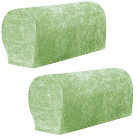 XIEHUZA 1 Pair Chenille Stretch Armrest Covers, Skin-Friendly Arm Covers Protectors for Sofa Couch Chairs Recliner, Non-Slip Armchair Slipcovers with Twist Pins (Apple Green)