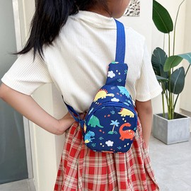 Bolso bandolera para niños con diseño de dinosaurio y unicornio, para niñas y niños, Azul marino, Una talla