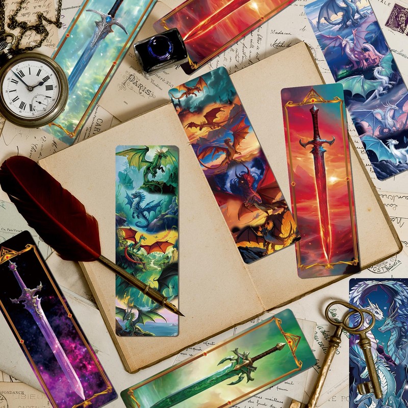 Wxiben Dragon Sword Bookmarks Gifts - 48PCS Fantastic Bookmarks for