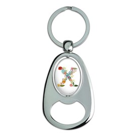 GRAPHICS & MORE Letter X Floral Monogram Initial Keychain Chrome Metal Spinning Oval Bottle Opener