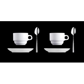 Topkapi 350.963 Duet Espresso Set, Complete for 2 People (6 Pieces) in Professional Quality, 2 x Espresso Cups, 2 x Saucers and 2 x Spoons, Dishwasher Safe