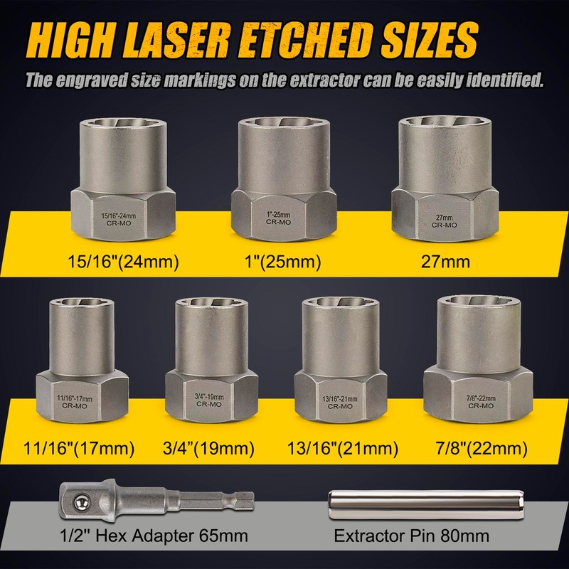 Topec Bolt Extractor Kit Heavy Duty, 9-Piece 1/2'' Drive Deep