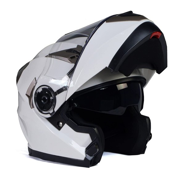 Milwaukee Helmets MPH9807DOT 'Ionized' Gloss White Advanced Motorcycle Modular Helmet for Men and Women Biker w/ Drop Down Visor - Small
