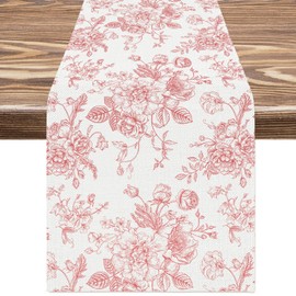 Generic AnyDesign Pink White Flower Table Runner Wildfloral Kitchen Dining Table Decoration Floral Table Cover for Indoor Outdoor Home Party Table Decor Supplies, 13 x 72 Inch, AD4188
