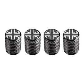 Marcraft Corrosion Resistant (Gun-Metal Grey) (Laser Engraved Union Jacks) Metal Tyre Wheel Alloy Valve Caps Dust Caps (4 Pack) Universal for Cars, SUVs, Bicycles, Motorcycles, Trucks | Plastic Insert