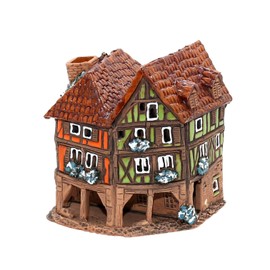 Deko-Geschenke-Shop 40552 Ceramic Tea Light House Tea Light Holder Half-timbered House Round 9.5 cm