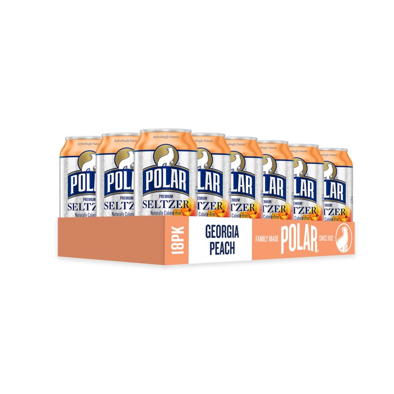 Polar Seltzer Water Georgia Peach, 12 fl oz cans, 18