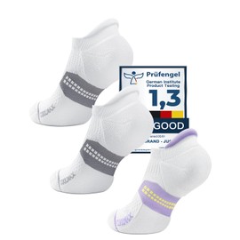 Juclise Coolmax Bamboo Viscose Compression Running No Show Sock Women, Moisture Wicking Cushion AntiBlister Athletic Ankle (US, Alpha, Medium, Regular, Regular, Glacier White*2+Bright Lilac*1)