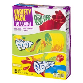 Betty Crocker Fruit Snacks, Fruit Roll-Ups, Fruit By The Foot and Fruit Gushers, Variety Snack Pack, 16 Pouches