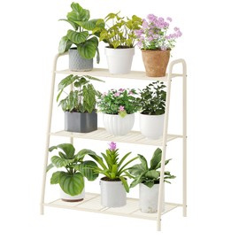 Wieghda 3-Tier Corner Plant Stand, Metal Black Flower Pot Rack, Indoor Outdoor Heavy Duty Shelf (Cream, 3 Tier)