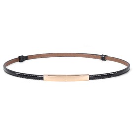 JASGOOD Women’s Skinny Leather Belt 0.72" Adjustable Slim Waist Belt with Gold Buckle for Dress, Suit for Waist Size Below 38 Inches, Black