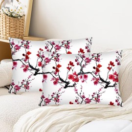 Cherry Blossom Throw Pillow Cover Queen Size Set of 2 Japanese Flowers Blossoms Spring Floral Lumbar Pillow Case Soft Standard Pillow Cases with Zipper Soft Decorative Cushion Covers,20"x30",White