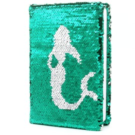 Reversible Sequin Notebook for Girls, 8.5 x 5.5 Inches 160 Lined Pages Kids Journal for Girls Diary Green Flip Sequin Mermaid Notebook for Teenager Birthday Gifts for Girls and Boys 5 6 7 8 9 10