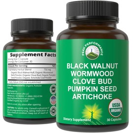 USDA Organic Wormwood Black Walnut Clove Drops Cleanse for Humans. Sugar Free Supplement for Intestinal Cleanse, Detox Support for Adults and Kids. with Artichoke and Clove Bud. Kosher, No GMOs