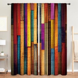 MESHELLY Rustic Farmhouse Curtains 52W X 84H Inch Rod Pocket Colorful Curtains for Living Room Western Barn Door Wooden Decor Multicolor Wood Cabin Country Garage Art Printed Bedroom Drapes 2 Panels