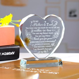 Gifts for Mother in Law from Daughter in Law Love Gifts for Mother in Law Her Bithday Mother's Day, Glass Heart Keepsake Plaque Ornaments Engraved Thank You for Mother-in-law