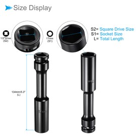 CoCud Thin Wall Deep Impact Socket, 1/2" Drive 17mm Socket, High Carbon Steel Metric 6-Point Socket - (Applications: for DIY, Household Maintenance and General Repairs)