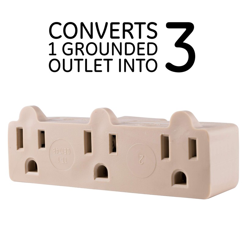 General Electric 3-Outlet Extender, Grounded Wall Tap, 3-Prong, Multiple Plug,