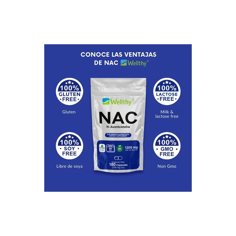 Nac N-acetilcisteína 180 Cápsulas Wellthy 90 Porciones