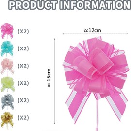 Pull Bow Gift Wrapping Set, 12Pcs Present Large Organza Present Pull Bow, Mixed Color Large Organza Present Wrapping Pull Bow with Ribbon