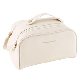 Apooliy Travel Makeup Bag Organizer,Large Capacity Cosmetic Bag,Waterproof Toiletry Pouch,with Handle and Divider Flat Lay Bags