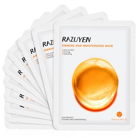 RAZUYEN Anti-Age Mask, Face Mask with Peptides and Hyaluronic Acid, Provides Intensive Moisture and Wrinkle Treatment, Cloth Masks for All Skin Types, Pack of 10