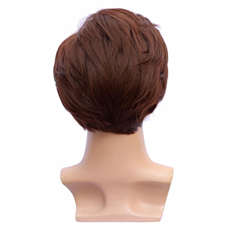 FantaLook Short Brown 70s Cosplay Wig with Sunglasses and Mustache