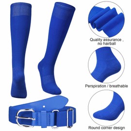 ROLVNHTV Youth Baseball Socks and Belt Royal Blue Combo Set Adjustable Multisport Softball Belts with Sock Elastic Waist Belt