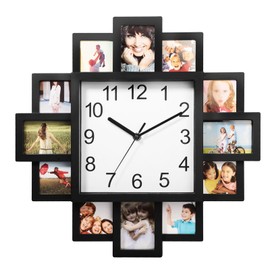 KOCASO Photo Frame Clock Picture Collage 12-Picture Display DIY Wall Clock Photowall Wall Hanging Home Decor- Make Your Own Multi-Photo Clock-US Spot