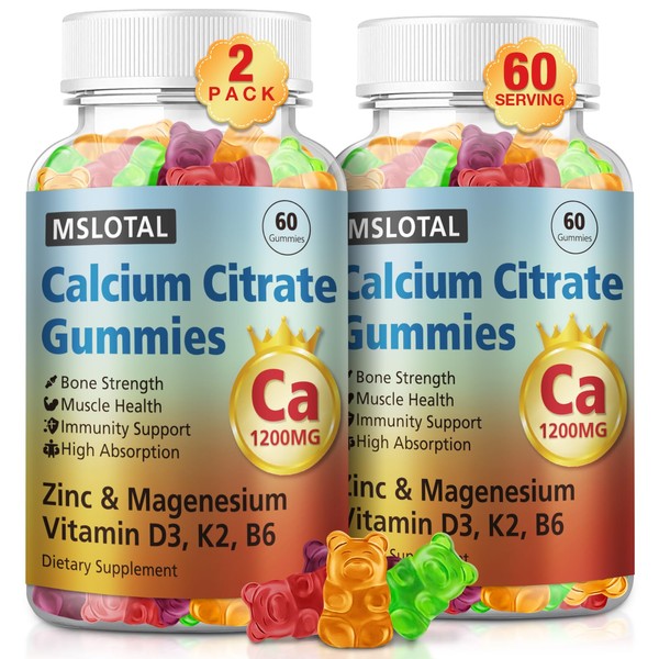 MSLOTAL Calcium Citarte Gummies, Calcium 1200mg with Vitamin D3, B6,
