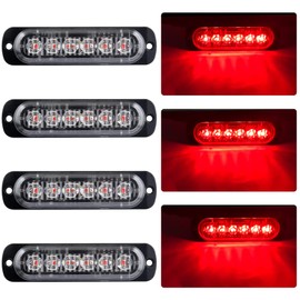 KaiDengZhe 4pcs Ultra Thin 6LED Emergency Warning Lights Red Hazard Flashing Strobe Light Side Warning Light Beacon Light Universal for 12-24V Truck Trailer Caravan Camper Motorcycle Van