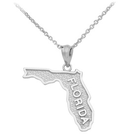 Sideways Crosses Florida US State Map Pendant Necklace in 925 Sterling Silver, 18"