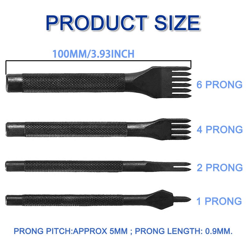 JONMON Leather Prong Punch Tool - 4Pcs 5mm 1/2/4/6 Prong