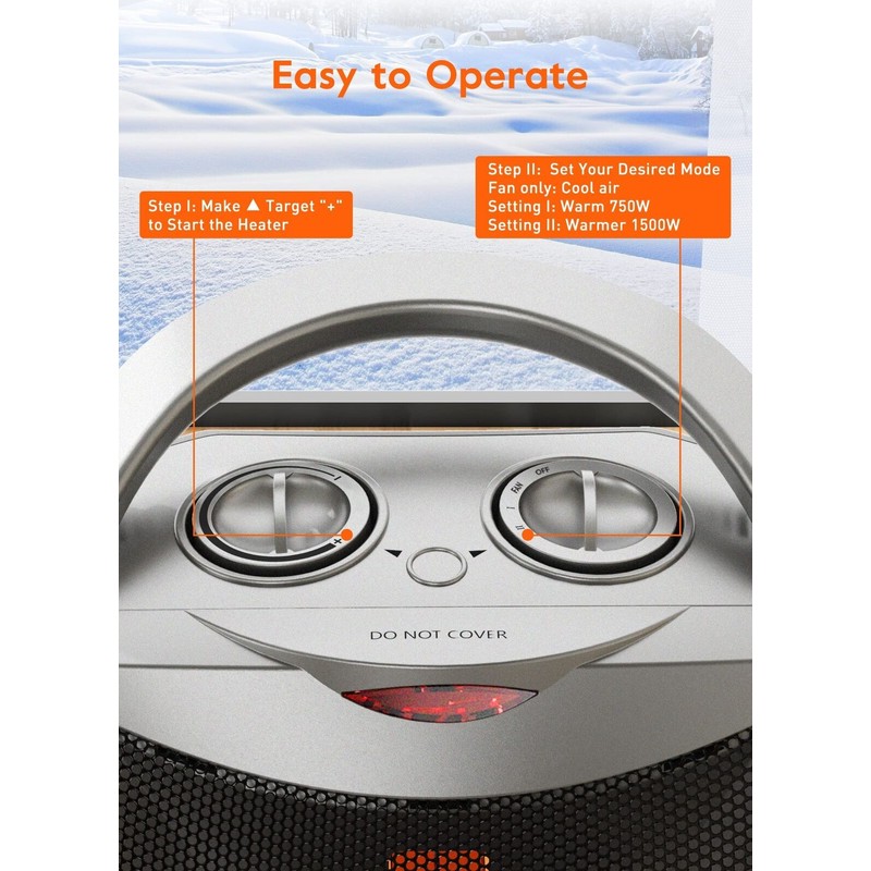 GiveBest Portable Electric Space Heater with Thermostat, 1500W/750W Safe and