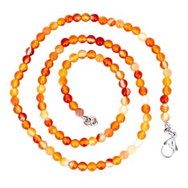 Taddart Minerals - Orange White Necklace Made from Natural Gemstone Carnelian with 4 mm Balls and 45 cm Length - Handmade, Carnelian, Carnelian