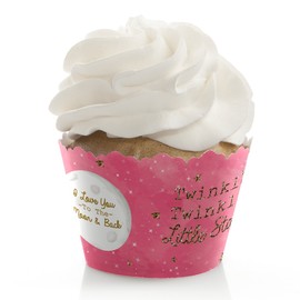 Pink Twinkle Twinkle Little Star - Baby Shower or Birthday Party Cupcake Wrappers - Set of 12