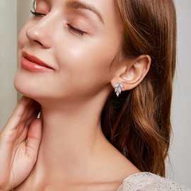 EVER FAITH Leaf Stud Earrings Clear Cubic Zirconia Cute Tiny Climber Earrings Ear Climber Ear Cuff for Women Girls Teen, Cubic Ziconia, Cubic Zirconia