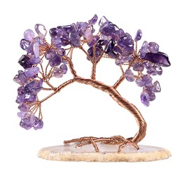 Amethyst Crystal Tree of Life, Money Tree Decorations, Healing Stones, Positive Energy Gemstones, Office Desk Feng Shui Decor, Meditation Gifts for Women (Purple)