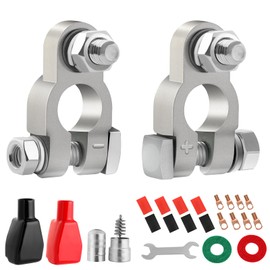 XIOGZAXI Battery Terminal Connectors 1 Pair, Battery Terminals M8x19mm Bolt, Battery Cable Ends Pure Copper with cleaner Protective cover Anti-Corrosion Pad copper lugs 3:1 heat shrink tubing wrench