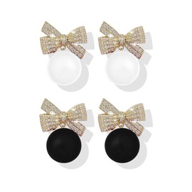 2Pairs Christmas Bow Earrings Pearl Bow Earrings Pearl Drop Earrings for Women Rhinestone Bow Earrings for Women Trendy Stuff Christmas Gifts