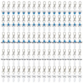 SUPERFINDINGS 80Pcs 5 Styles Angel Pearl Keychains Blue Angel Wing Favor Charms Beads Fairy Dangle Charms with Alloy Swivel Clasps Hook for Bag Purse Key Holders 5.3cm~6.3cm