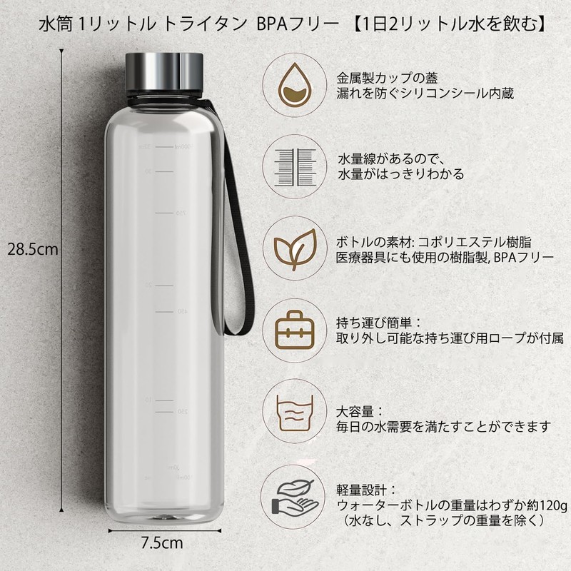 KONARO Water Bottle with Time Marker, Water Bottle, Large Capacity,
